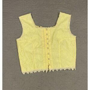 Firenze Vintage Lovely Yellow Victorian Style Front Button Tank Large Stretchy